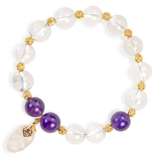 SENLLY Violet Clarity - Beaded Stretch Bracelet with Natural Clear Quartz & Amethyst, Handcrafted Natural Stone Jewelry for Calm, Insight & Emotional Balance
