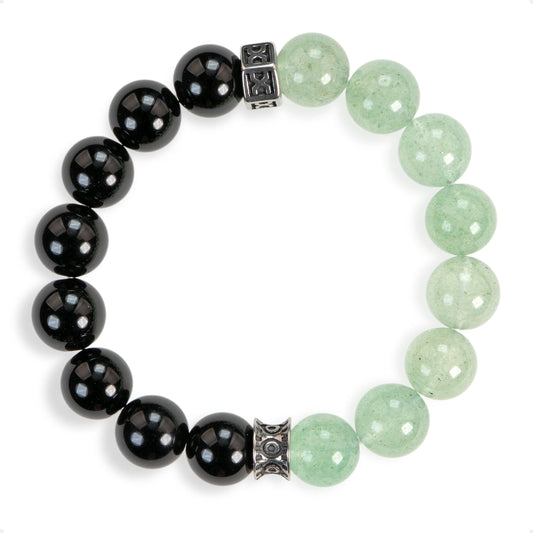 SENLLY Forest Contrast - Bracelet with Green Strawberry Quartz & Black Agate, Handcrafted Natural Stone Jewelry for Refreshing Energy & Daily Balance