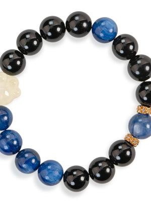 SENLLY Midnight Paw - Beaded Stretch Bracelet with Natural Black Agate, Kyanite & Citrine, Handcrafted Natural Stone Jewelry for Clarity, Strength & Balance