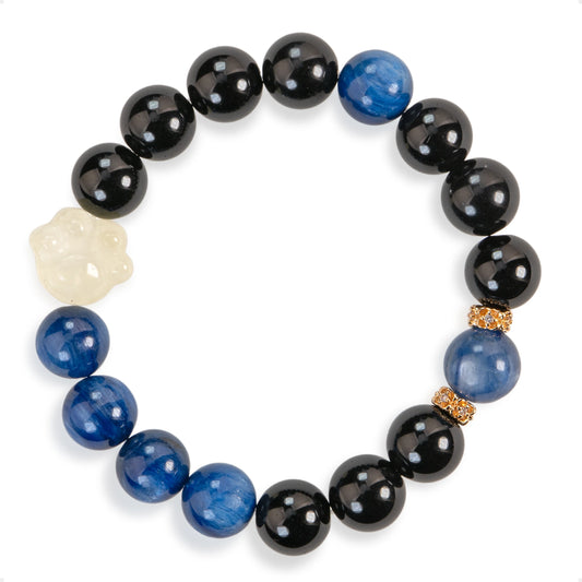 SENLLY Midnight Paw - Beaded Stretch Bracelet with Natural Black Agate, Kyanite & Citrine, Handcrafted Natural Stone Jewelry for Clarity, Strength & Balance