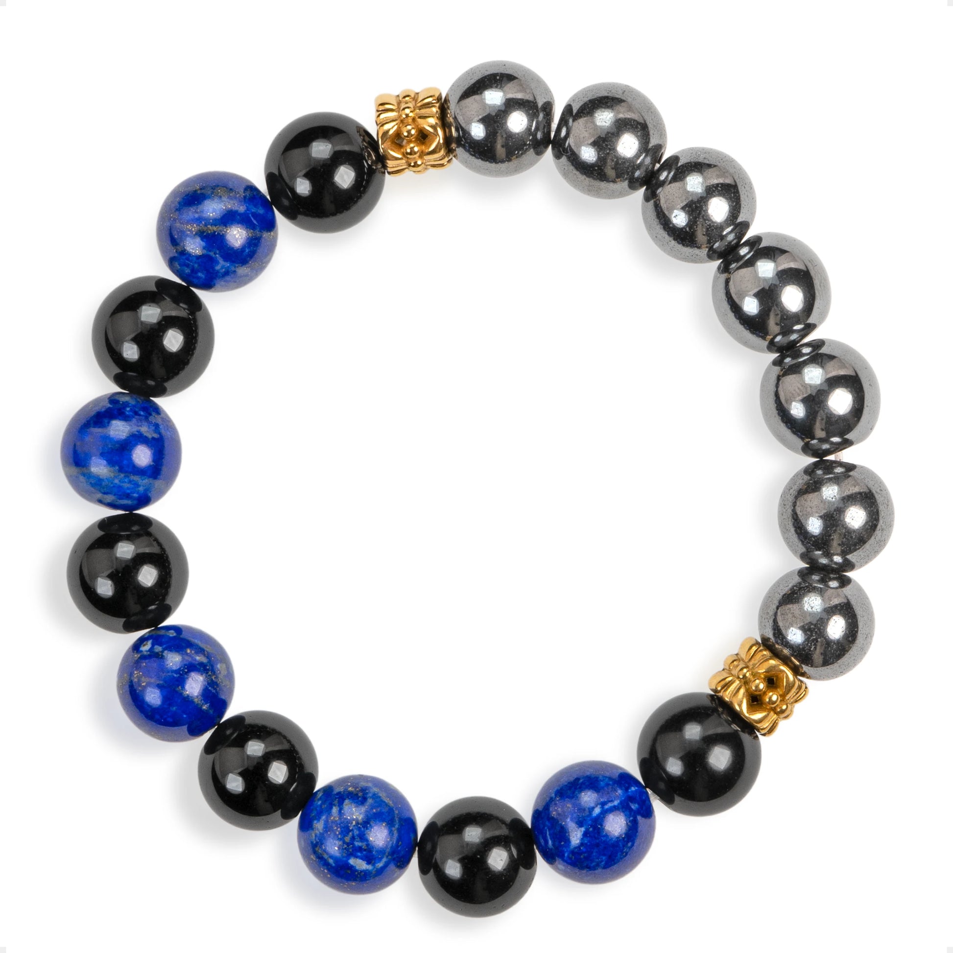 SENLLY Midnight Resolve - Beaded Stretch Bracelet with Natural Hematite, Lapis Lazuli & Black Agate, Handcrafted Natural Stone Jewelry for Strength, Clarity & Protection