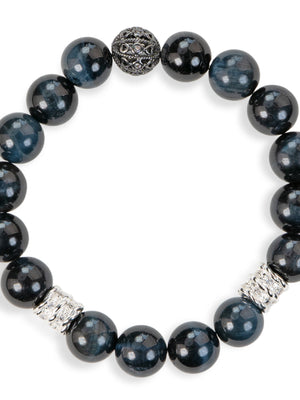 SENLLY Midnight Shield - Beaded Stretch Bracelet with Blue Tiger Eye, Handcrafted Natural Stone Jewelry for Strength, Depth & Modern Masculine Style