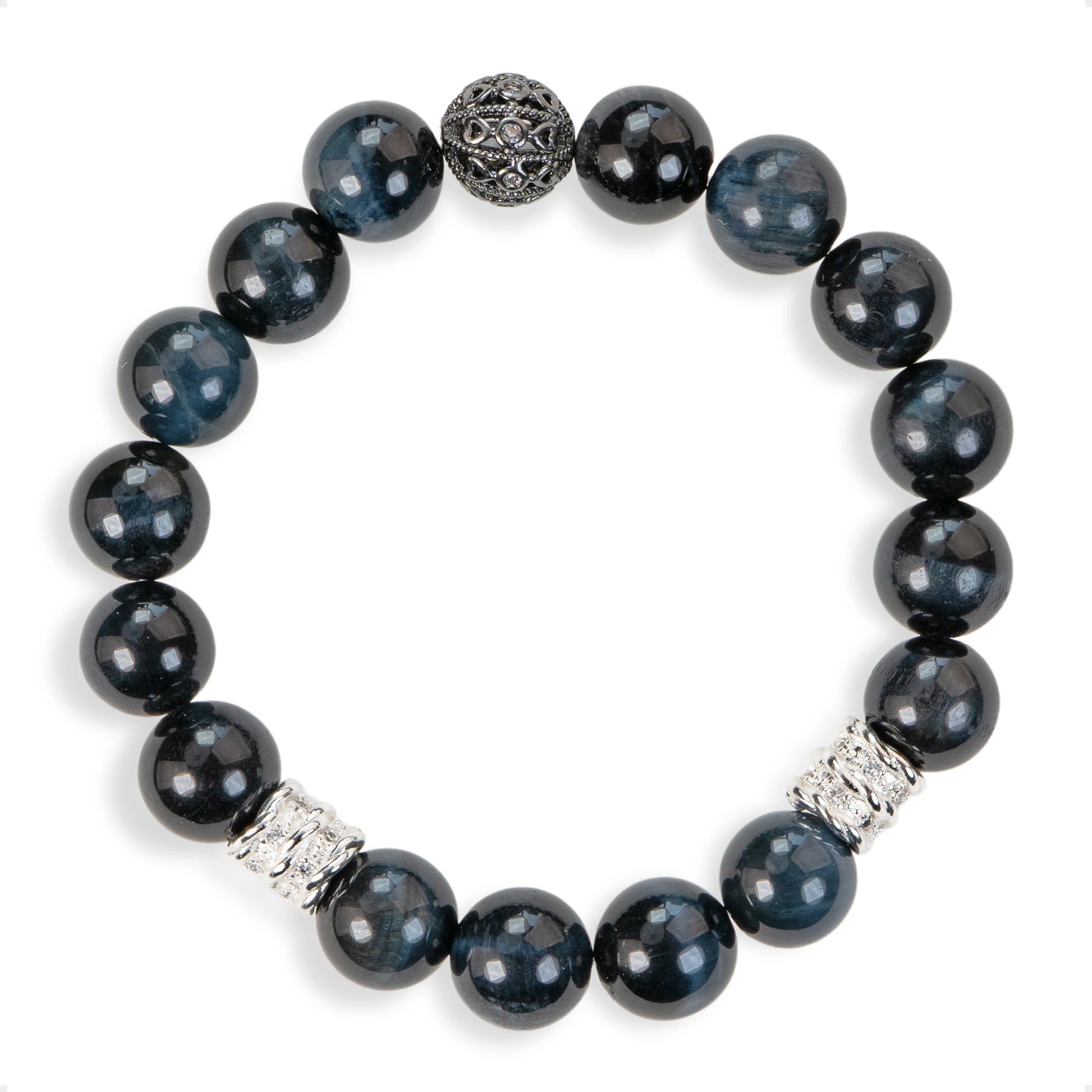 SENLLY Midnight Shield - Beaded Stretch Bracelet with Blue Tiger Eye, Handcrafted Natural Stone Jewelry for Strength, Depth & Modern Masculine Style