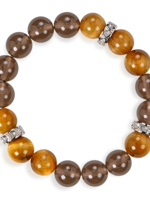 SENLLY Golden Vanguard - Natural Tiger Eye & Smoky Quartz Beaded Bracelet, Handcrafted Natural Stone Jewelry for Strength, Stability & Confidence
