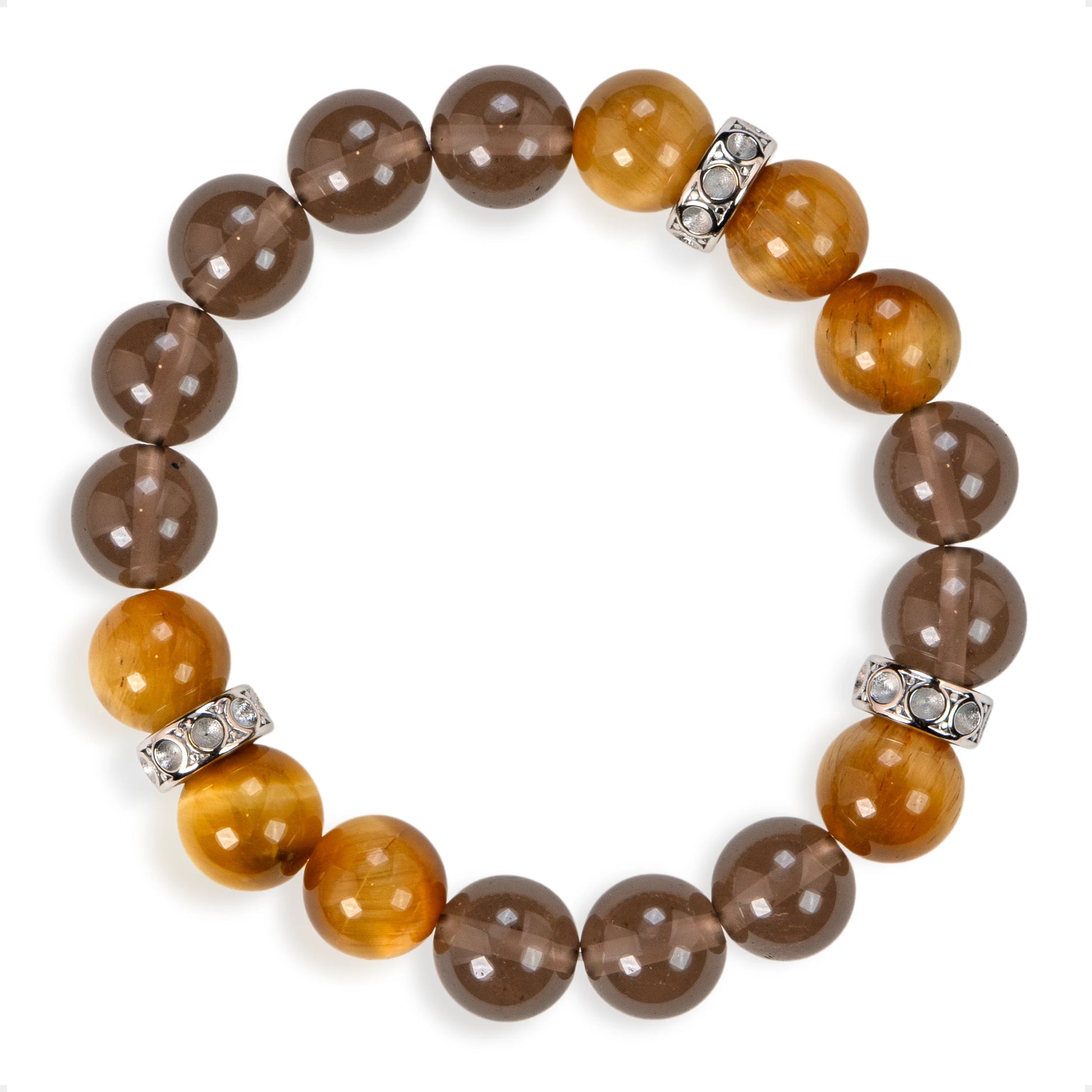 SENLLY Golden Vanguard - Natural Tiger Eye & Smoky Quartz Beaded Bracelet, Handcrafted Natural Stone Jewelry for Strength, Stability & Confidence
