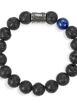 SENLLY Midnight Courage - Lava Rock Bracelet with Lapis Lazuli Accent, Handcrafted Natural Stone Jewelry for Strength, Depth & Bold Style
