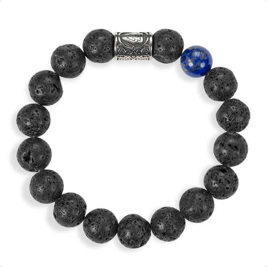 SENLLY Midnight Courage - Lava Rock Bracelet with Lapis Lazuli Accent, Handcrafted Natural Stone Jewelry for Strength, Depth & Bold Style