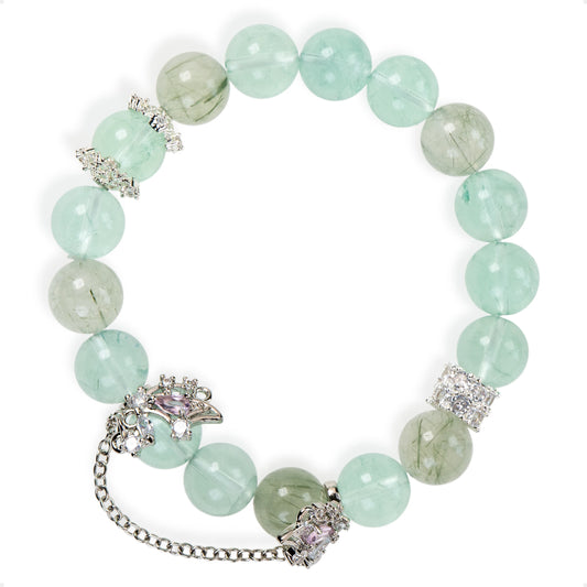 SENLLY Mint Dew Serenity - Beaded Stretch Bracelet with Natural Green Fluorite & Green Rutilated Quartz, Handcrafted Natural Stone Jewelry for Clarity, Calm & Gentle Healing