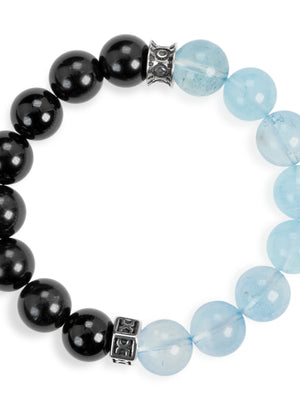 SENLLY Ocean Night - Bracelet with Aquamarine & Black Agate, Handcrafted Natural Stone Jewelry for Calm Focus, Clarity & Everyday Balance