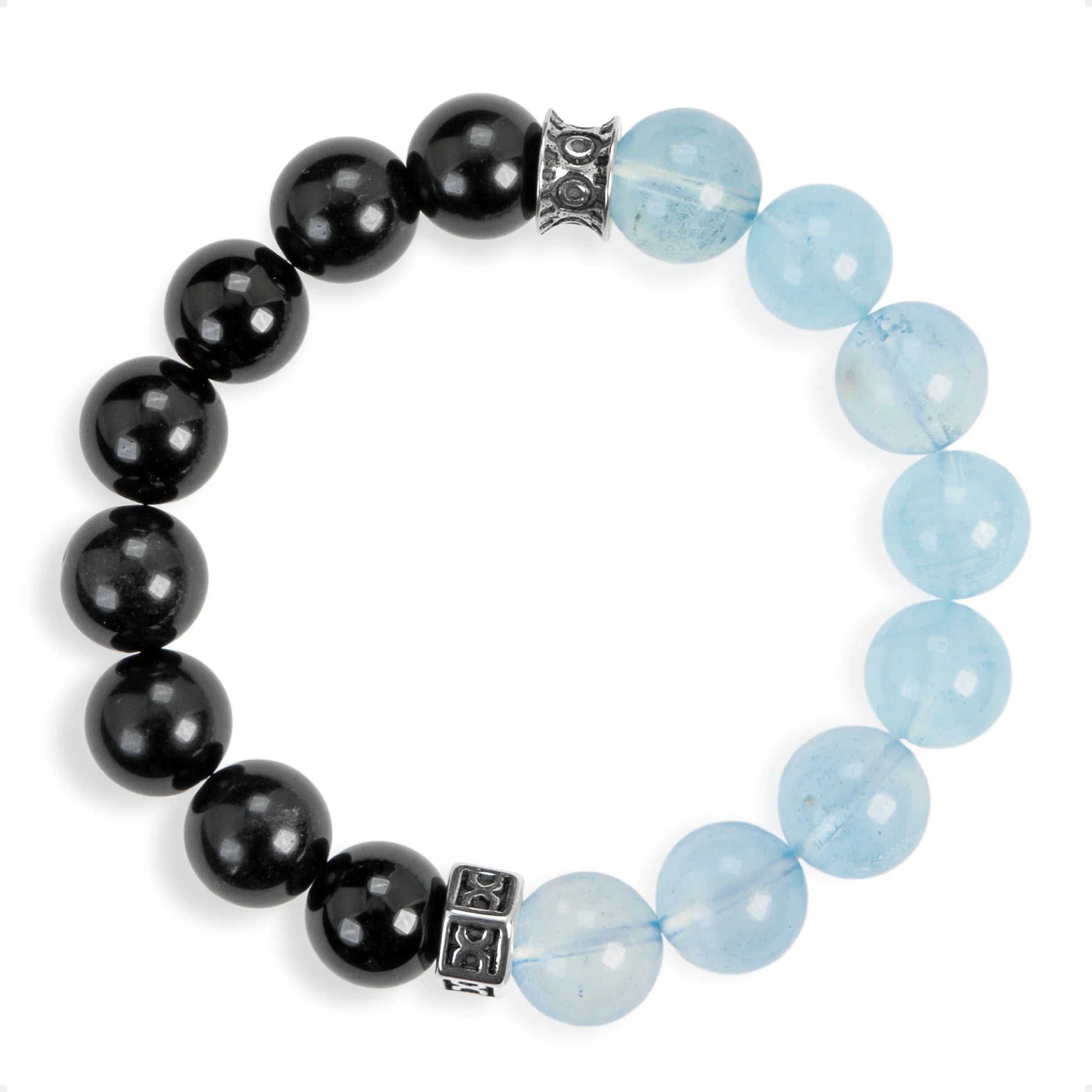 SENLLY Ocean Night - Bracelet with Aquamarine & Black Agate, Handcrafted Natural Stone Jewelry for Calm Focus, Clarity & Everyday Balance