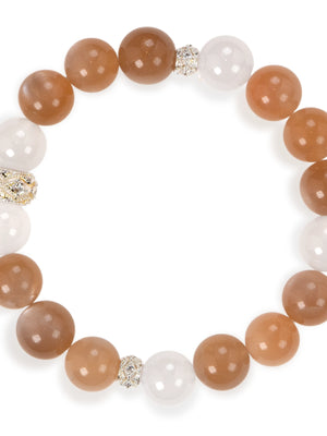 SENLLY Warm Serenity - Beaded Stretch Bracelet with Natural Sunstone & White Agate, Handcrafted Natural Stone Jewelry for Warmth, Clarity & Emotional Balance