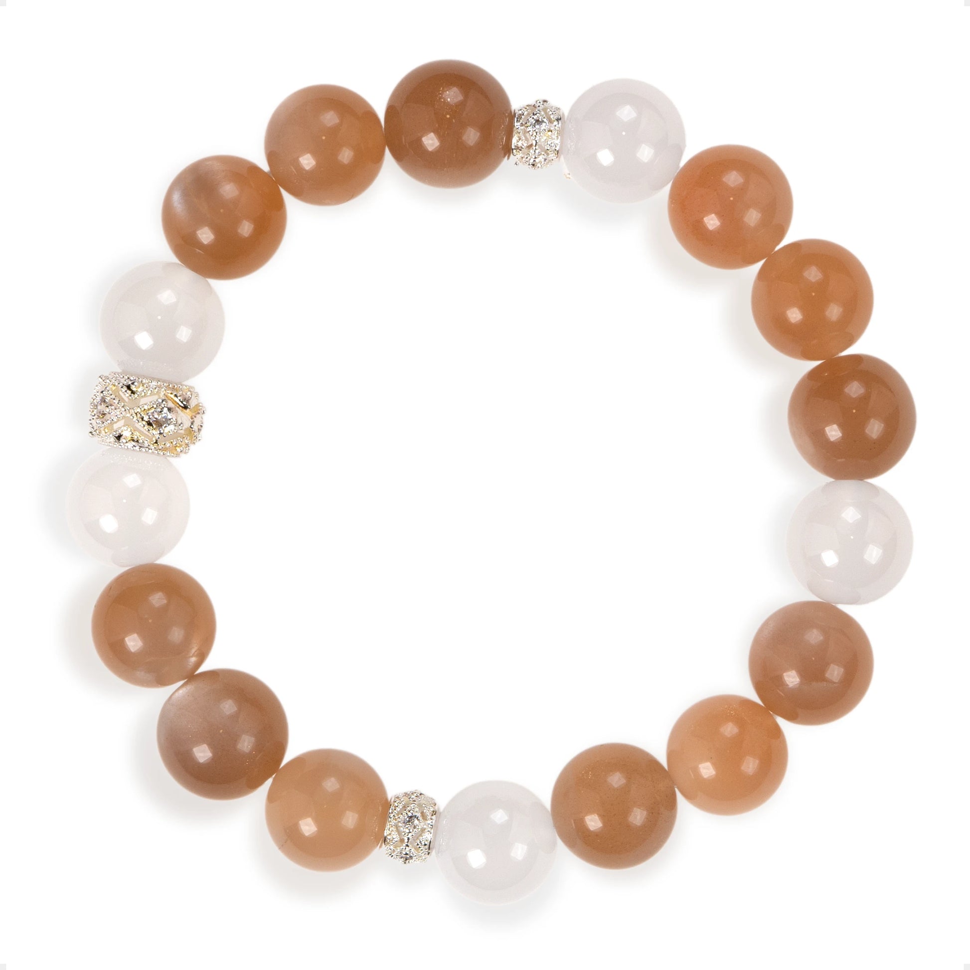 SENLLY Warm Serenity - Beaded Stretch Bracelet with Natural Sunstone & White Agate, Handcrafted Natural Stone Jewelry for Warmth, Clarity & Emotional Balance