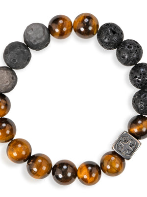 SENLLY Ember Guard - Beaded Stretch Bracelet with Natural Tiger Eye, Lava Rock & Silver Obsidian, Handcrafted Natural Stone Jewelry for Strength, Focus & Grounding