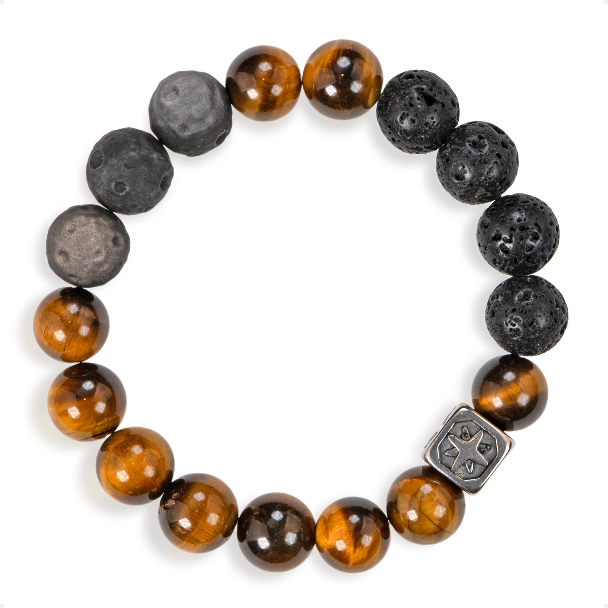 SENLLY Ember Guard - Beaded Stretch Bracelet with Natural Tiger Eye, Lava Rock & Silver Obsidian, Handcrafted Natural Stone Jewelry for Strength, Focus & Grounding