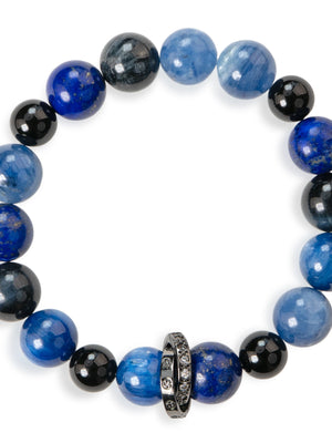 SENLLY Midnight Insight - Beaded Stretch Bracelet with Natural Lapis Lazuli, Kyanite, Blue Tiger Eye & Black Agate, Handcrafted Natural Stone Jewelry for Clarity, Focus & Confidence