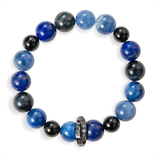 SENLLY Midnight Insight - Beaded Stretch Bracelet with Natural Lapis Lazuli, Kyanite, Blue Tiger Eye & Black Agate, Handcrafted Natural Stone Jewelry for Clarity, Focus & Confidence