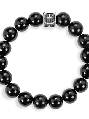 SENLLY Midnight Clarity - Beaded Stretch Bracelet with Black Agate, Handcrafted Natural Stone Jewelry for Grounding, Balance & Focus