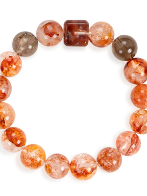 SENLLY Ember Clarity - Beaded Stretch Bracelet with Red Hematoid Quartz, Smoky Quartz & Square Hematoid Accent, Handcrafted Natural Stone Jewelry for Balance, Strength & Focus