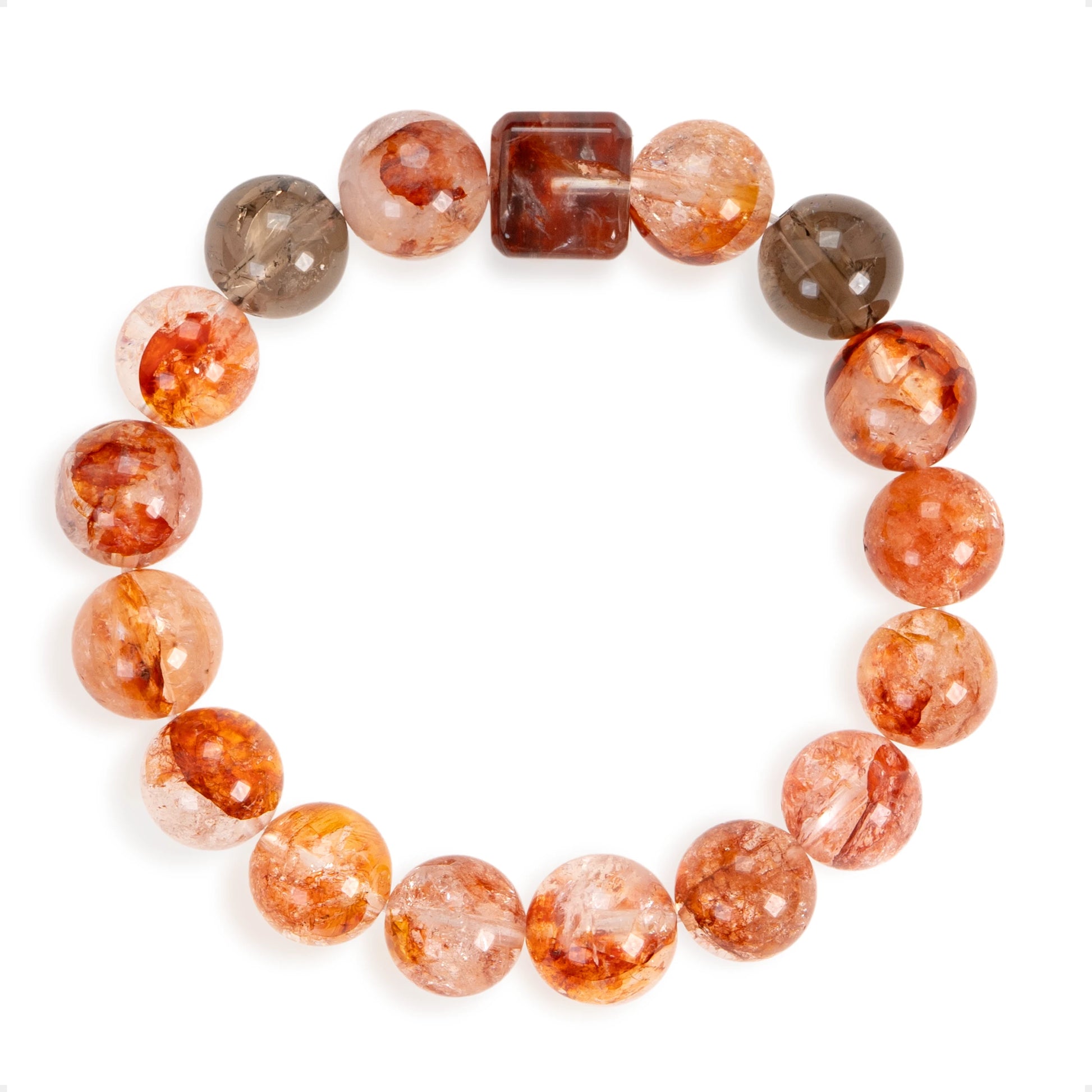 SENLLY Ember Clarity - Beaded Stretch Bracelet with Red Hematoid Quartz, Smoky Quartz & Square Hematoid Accent, Handcrafted Natural Stone Jewelry for Balance, Strength & Focus