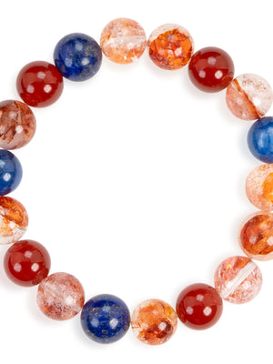 SENLLY Flame & Midnight - Beaded Stretch Bracelet with Natural Red Hematoid Quartz, Red Agate, Lapis Lazuli & Kyanite, Handcrafted Natural Stone Jewelry for Energy, Clarity & Balance