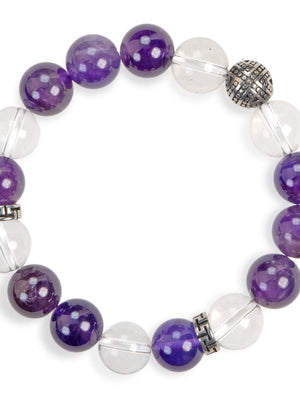 SENLLY Crystal Serenity - Beaded Stretch Bracelet with Natural Amethyst & Clear Quartz, Handcrafted Natural Stone Jewelry for Clarity, Calm & Inner Balance