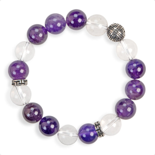 SENLLY Crystal Serenity - Beaded Stretch Bracelet with Natural Amethyst & Clear Quartz, Handcrafted Natural Stone Jewelry for Clarity, Calm & Inner Balance