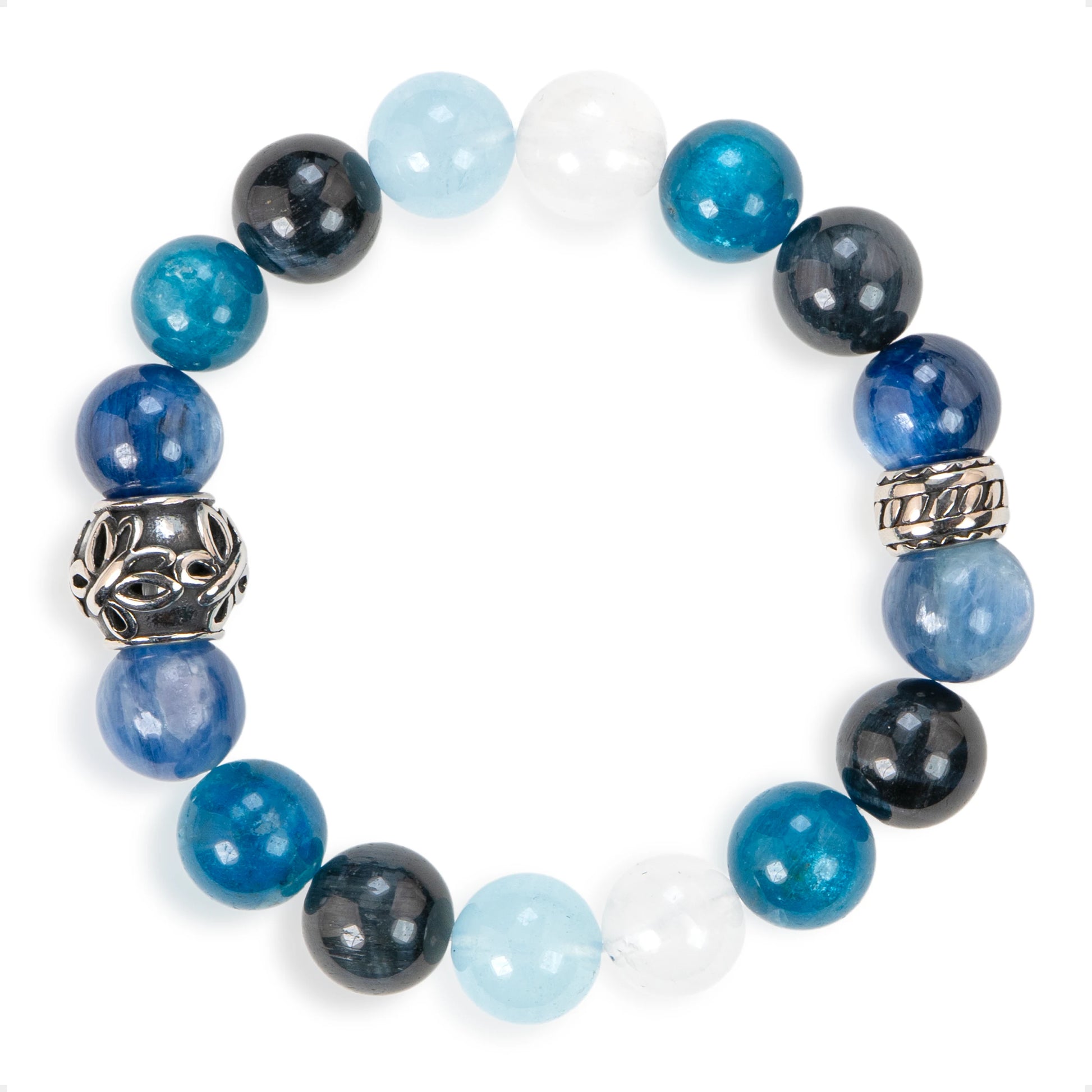 SENLLY Deep Tide - Beaded Stretch Bracelet with Natural Blue Tiger Eye, Kyanite & Aquamarine, Handcrafted Natural Stone Jewelry for Clarity, Confidence & Balance