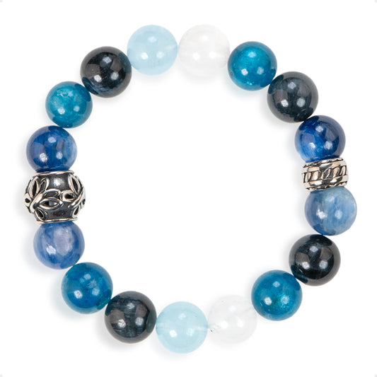 SENLLY Deep Tide - Beaded Stretch Bracelet with Natural Blue Tiger Eye, Kyanite & Aquamarine, Handcrafted Natural Stone Jewelry for Clarity, Confidence & Balance