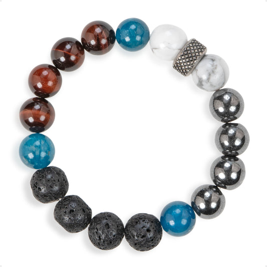SENLLY Grounded Energy - Natural Red Tiger Eye, Kyanite, Howlite, Lava Rock & Hematite Beaded Bracelet, Handcrafted Stretch Stone Jewelry for Strength, Balance & Focus