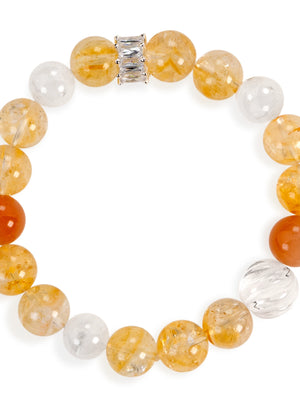 SENLLY Amber Glow - Beaded Stretch Bracelet with Natural Citrine, Sunstone & White Agate, Handcrafted Natural Stone Jewelry for Joy, Confidence & Positive Energy