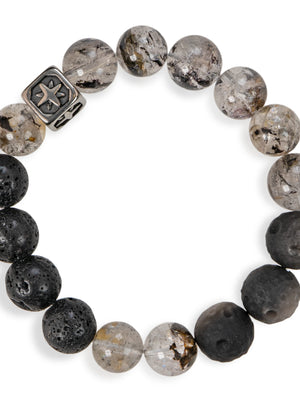 SENLLY Obsidian Rift - Beaded Stretch Bracelet with Natural Black Herkimer Diamond, Lava Rock & Silver Obsidian, Handcrafted Natural Stone Jewelry for Strength, Focus & Grounding