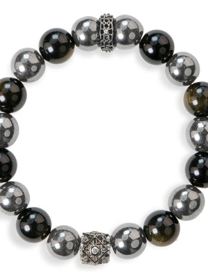 SENLLY Shadow Alloy - Beaded Stretch Bracelet with Natural Hematite & Gold Obsidian, Handmade Natural Stone Jewelry for Strength, Balance & Grounding