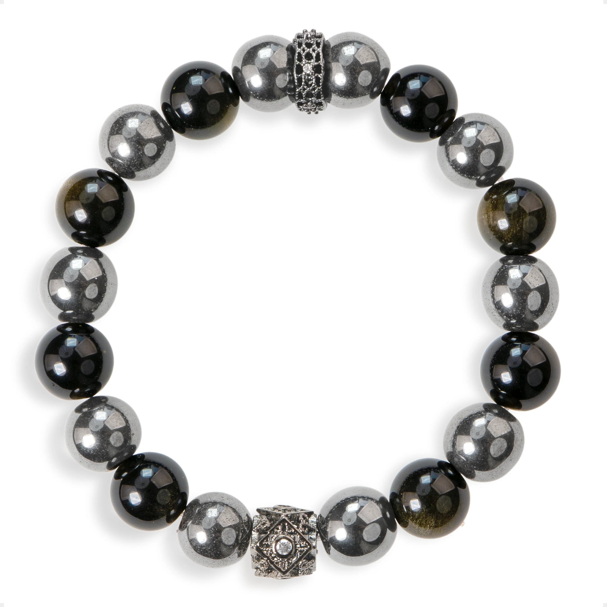 SENLLY Shadow Alloy - Beaded Stretch Bracelet with Natural Hematite & Gold Obsidian, Handmade Natural Stone Jewelry for Strength, Balance & Grounding