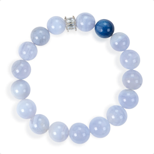 SENLLY Blue Serenity - Beaded Stretch Bracelet with Blue Lace Agate & Kyanite, Handmade Natural Stone Jewelry for Calm, Clarity & Soothing Energy
