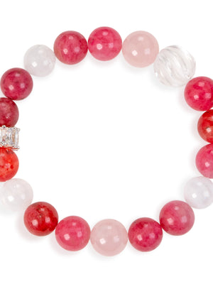 SENLLY Rosy Harmony - Beaded Stretch Bracelet with Natural Rhodonite, Rose Quartz & Clear Quartz, Handcrafted Natural Stone Jewelry for Love, Balance & Emotional Healing