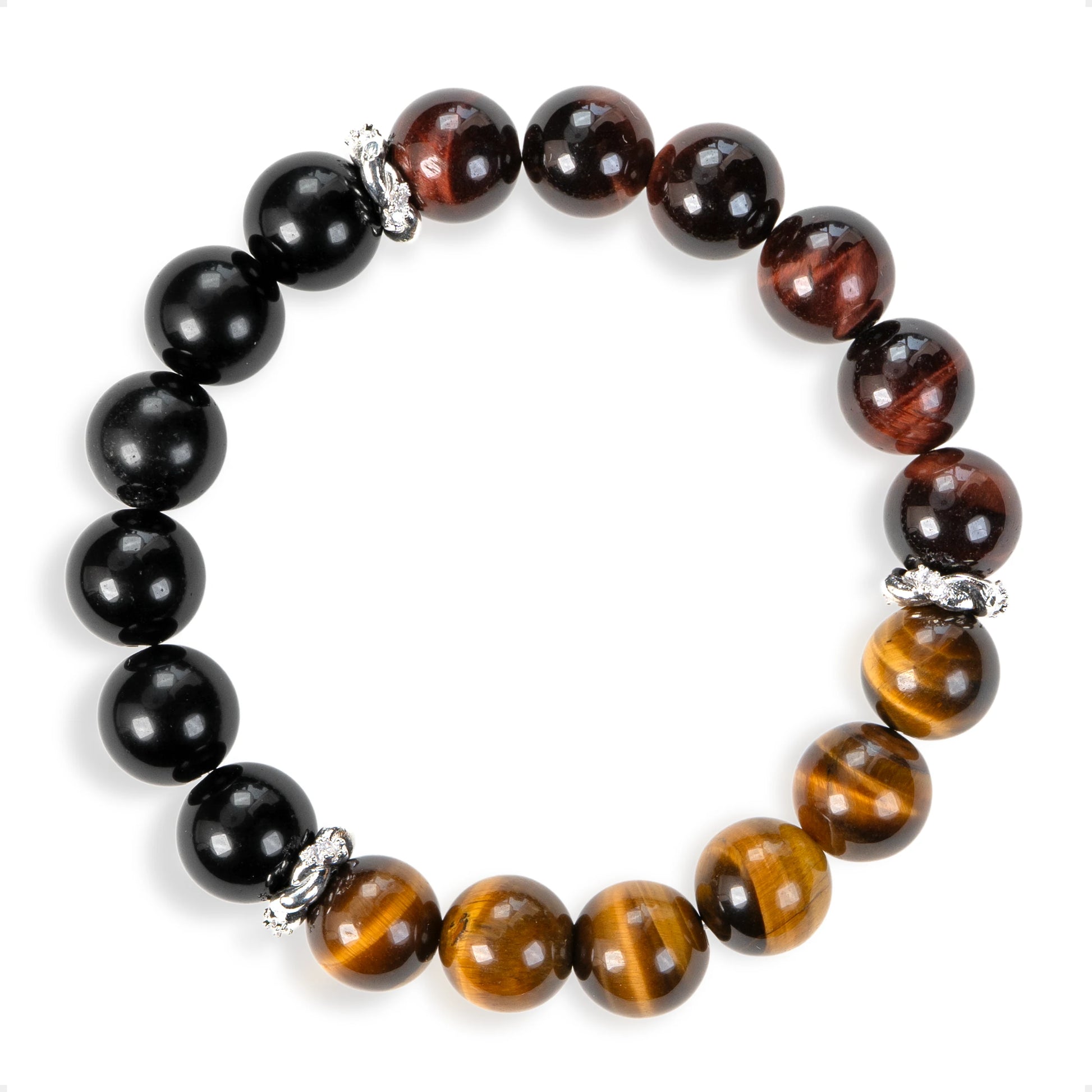 SENLLY Shadow Valor - Beaded Stretch Bracelet with Natural Black Agate, Tiger Eye & Red Tiger Eye, Handcrafted Natural Stone Jewelry for Strength, Confidence & Grounding