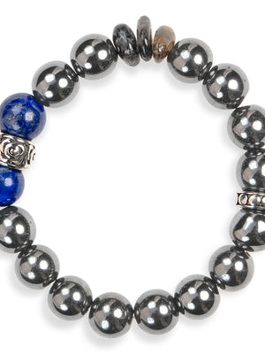 SENLLY Midnight Focus - Natural Hematite Bracelet with Lapis Lazuli Accents, Handcrafted Natural Stone Jewelry for Clarity, Confidence & Modern Strength