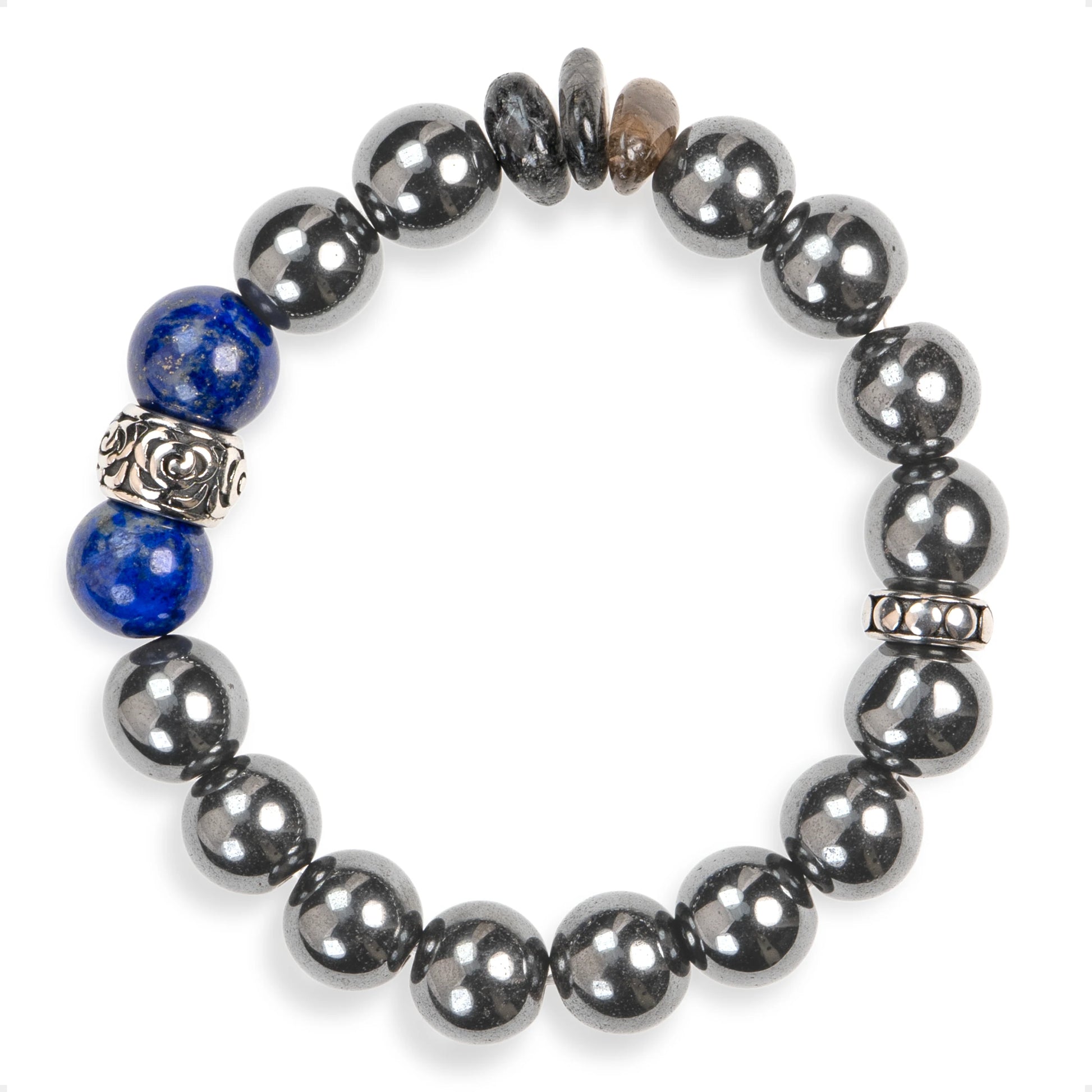 SENLLY Midnight Focus - Natural Hematite Bracelet with Lapis Lazuli Accents, Handcrafted Natural Stone Jewelry for Clarity, Confidence & Modern Strength