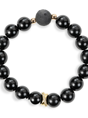 SENLLY Midnight Guardian - Beaded Stretch Bracelet with Natural Black Agate & Silver Obsidian, Handcrafted Natural Stone Jewelry for Protection, Strength & Grounding