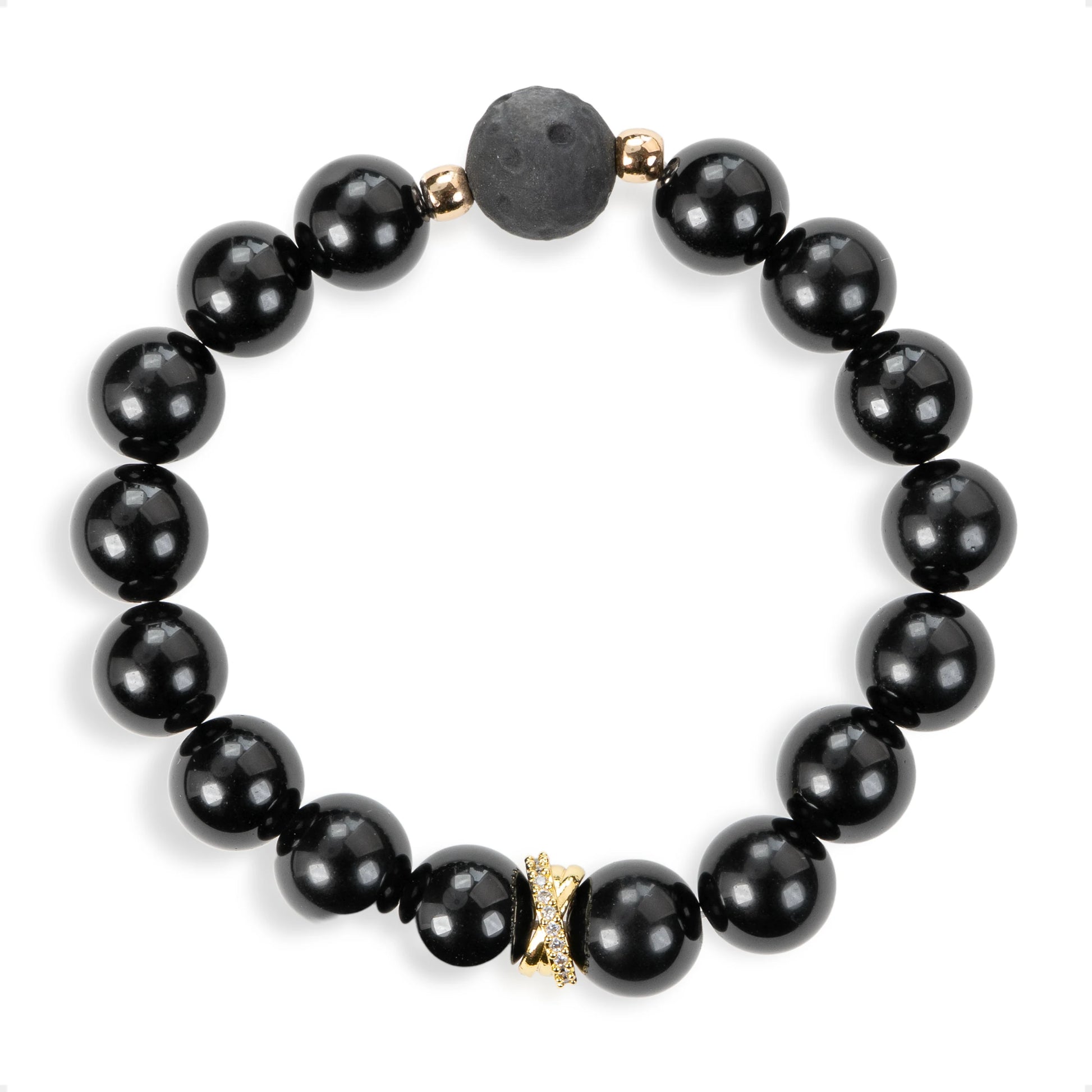 SENLLY Midnight Guardian - Beaded Stretch Bracelet with Natural Black Agate & Silver Obsidian, Handcrafted Natural Stone Jewelry for Protection, Strength & Grounding