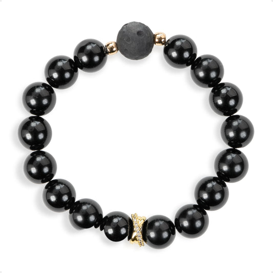 SENLLY Midnight Guardian - Beaded Stretch Bracelet with Natural Black Agate & Silver Obsidian, Handcrafted Natural Stone Jewelry for Protection, Strength & Grounding