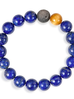 SENLLY Midnight Focus - Beaded Stretch Bracelet with Lapis Lazuli, Silver Obsidian & Gold Tiger Eye, Handcrafted Natural Stone Jewelry for Clarity, Strength & Balance
