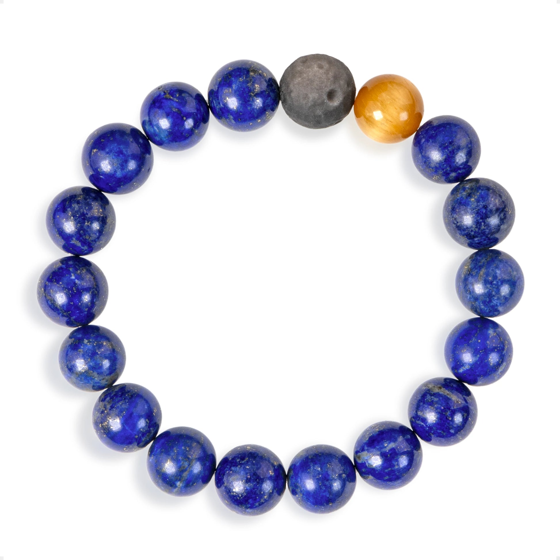 SENLLY Midnight Focus - Beaded Stretch Bracelet with Lapis Lazuli, Silver Obsidian & Gold Tiger Eye, Handcrafted Natural Stone Jewelry for Clarity, Strength & Balance