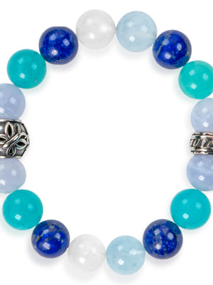SENLLY Ocean Insight - Beaded Stretch Bracelet with Natural Lapis Lazuli, Aquamarine & Amazonite, Handcrafted Natural Stone Jewelry for Clarity, Calm & Balance