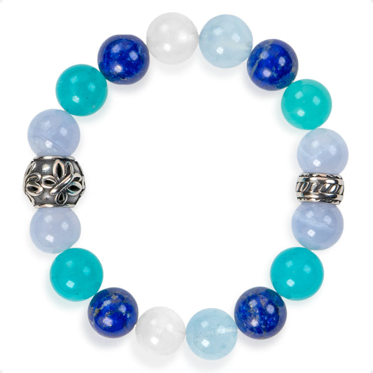 SENLLY Ocean Insight - Beaded Stretch Bracelet with Natural Lapis Lazuli, Aquamarine & Amazonite, Handcrafted Natural Stone Jewelry for Clarity, Calm & Balance