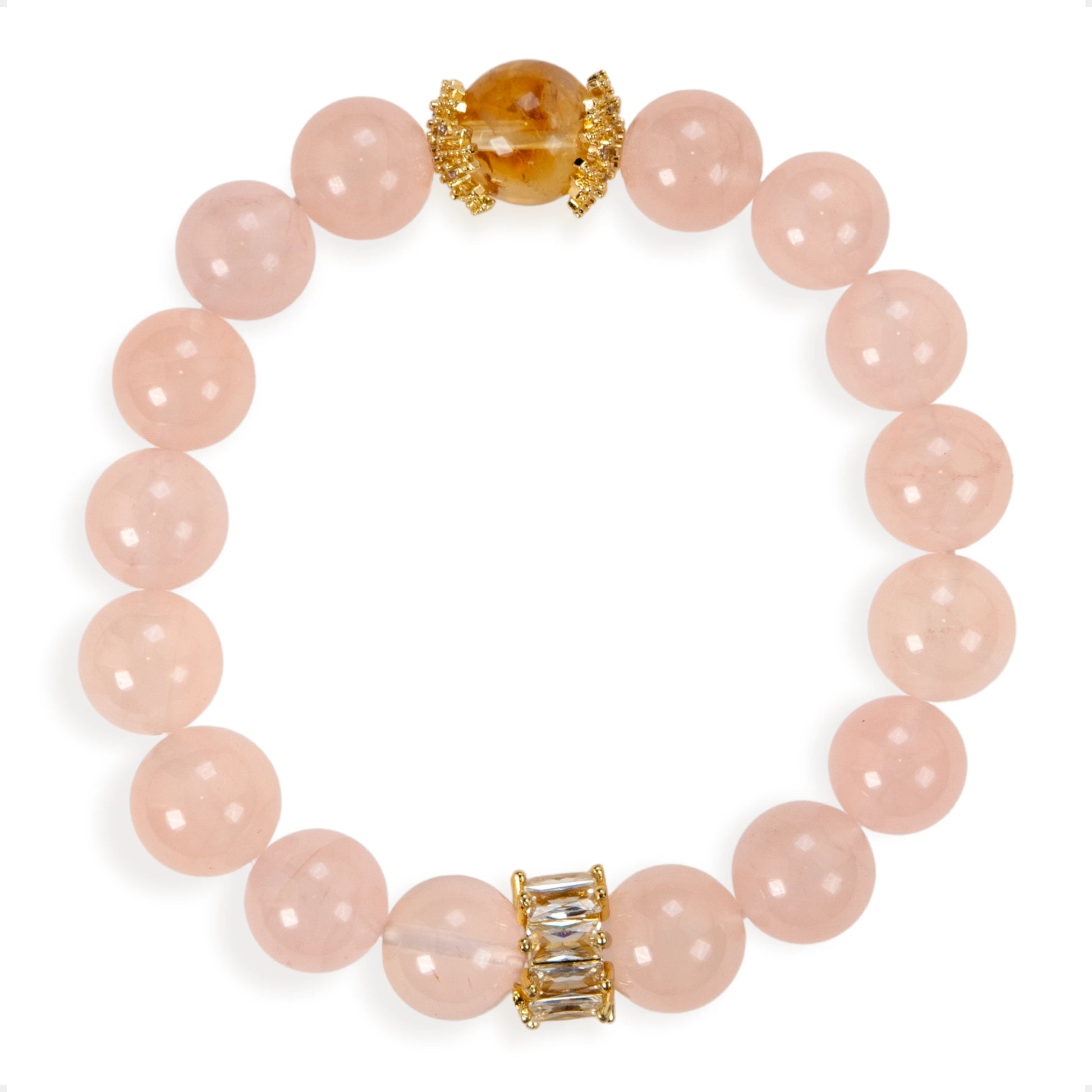 SENLLY Rose Glow - Beaded Stretch Bracelet with Rose Quartz & Citrine Accent, Handmade Natural Stone Jewelry for Love, Joy & Emotional Balance