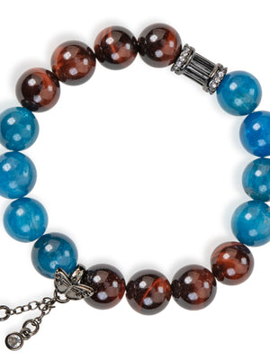 SENLLY Crimson Tide - Beaded Stretch Bracelet with Natural Blue Apatite & Red Tiger Eye, Handcrafted Natural Stone Jewelry for Strength, Motivation & Focus