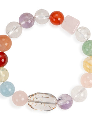 SENLLY Dawn Radiance - Multi-Gemstone Bracelet with Super Seven, Red Agate & Rose Quartz, Handcrafted Natural Stone Jewelry for Balance, Joy & Daily Energy