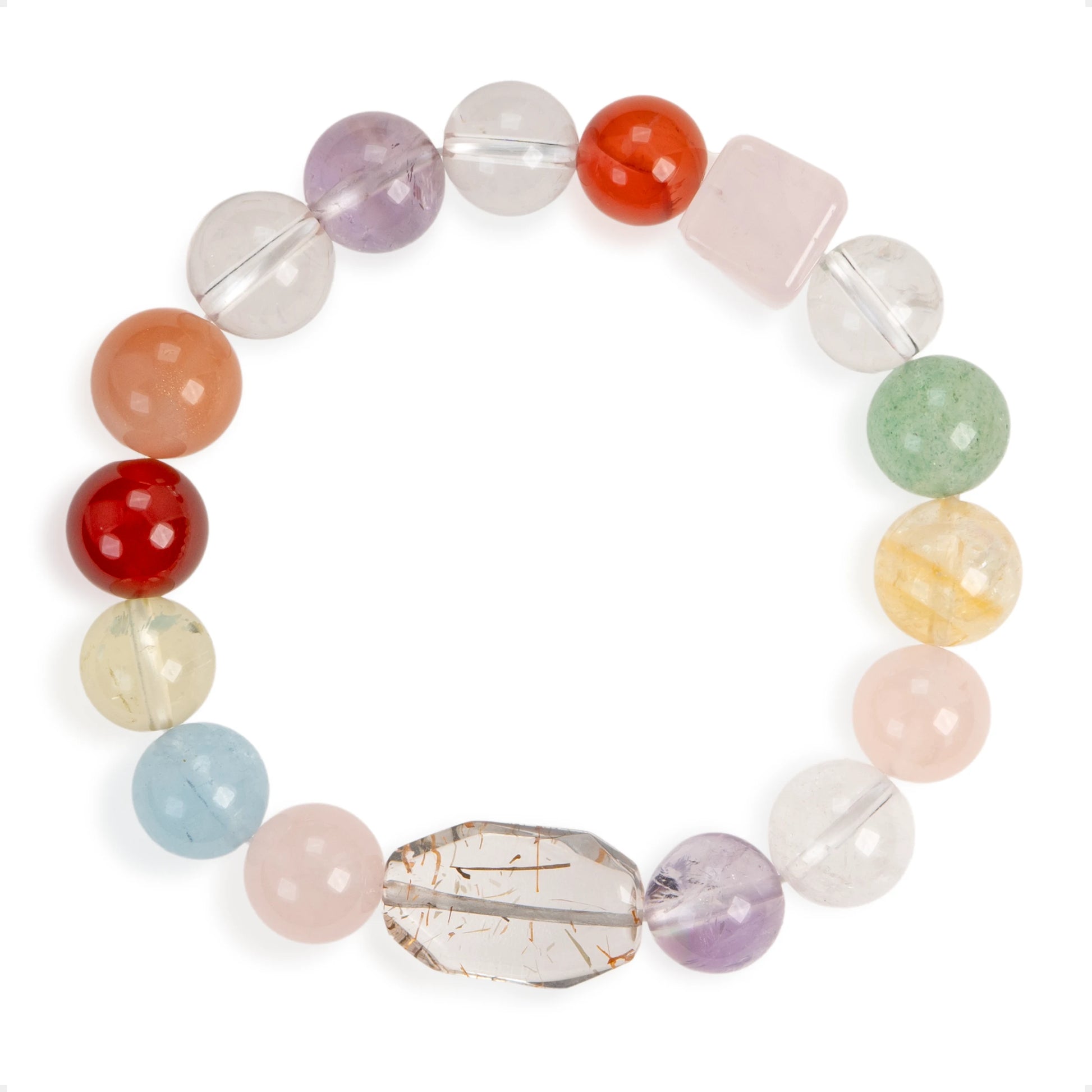 SENLLY Dawn Radiance - Multi-Gemstone Bracelet with Super Seven, Red Agate & Rose Quartz, Handcrafted Natural Stone Jewelry for Balance, Joy & Daily Energy