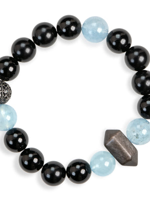 SENLLY Arctic Shadow - Aquamarine, Black Agate & Silver Obsidian Bracelet, Handcrafted Natural Stone Jewelry for Calm, Strength & Modern Style
